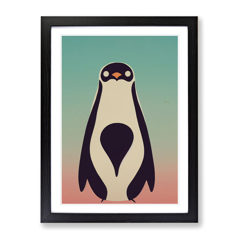 Penguin in Abstract No.6 - Wall Art, Black Framed Paper, White, 64cm H x 46cm W x 3cm D