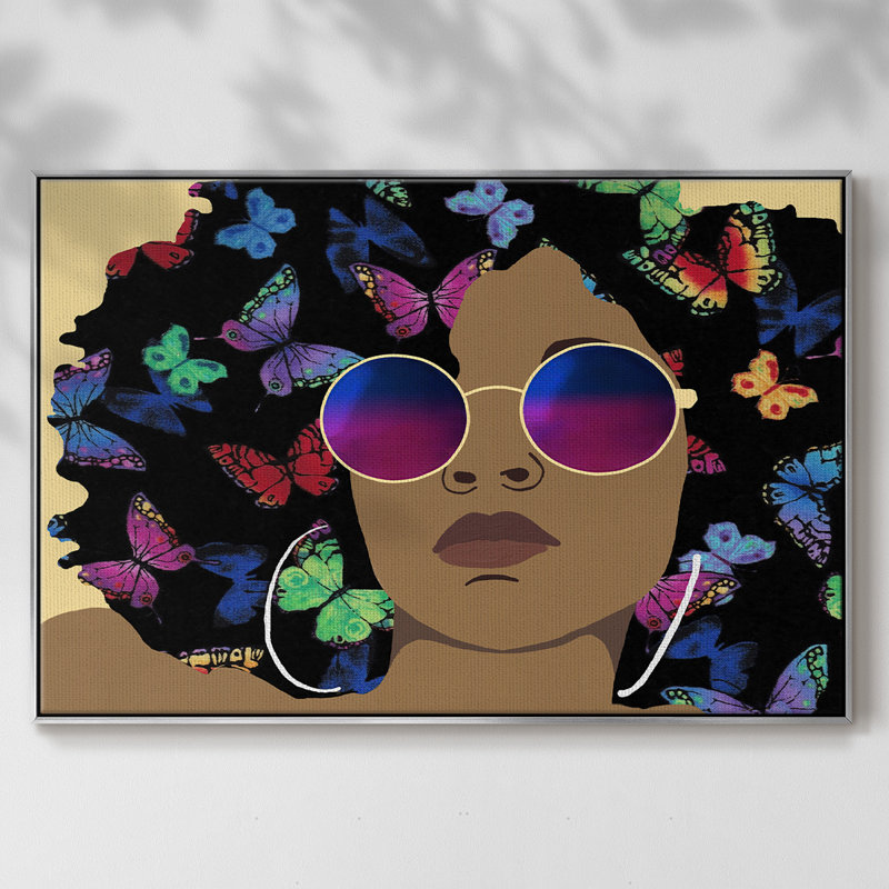 «Butterfly Diva I», peinture sur toile encadrée, H 27 po x l 41 po x P 2 po, Encadrement argenté
