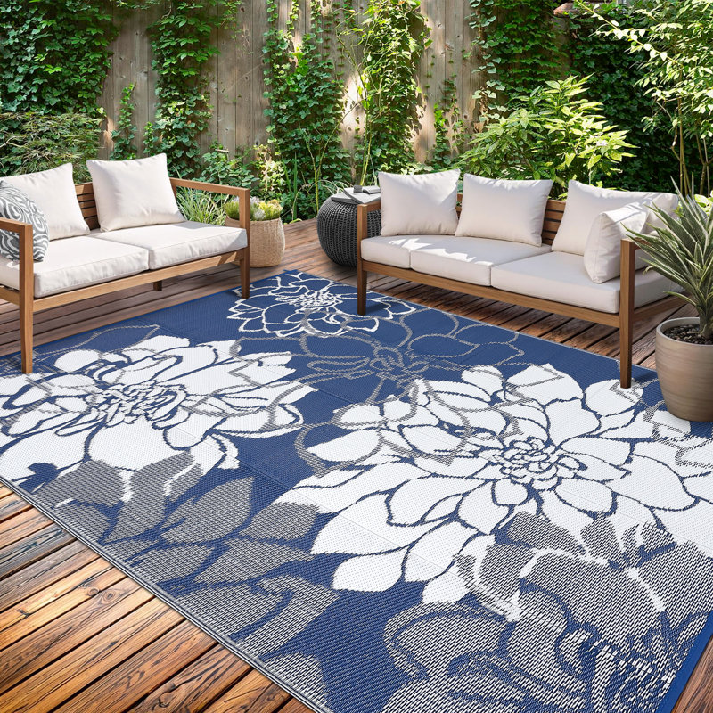 Floral Machine Printed Area Rug, Navy Blue, Runner 274 x 549 cm