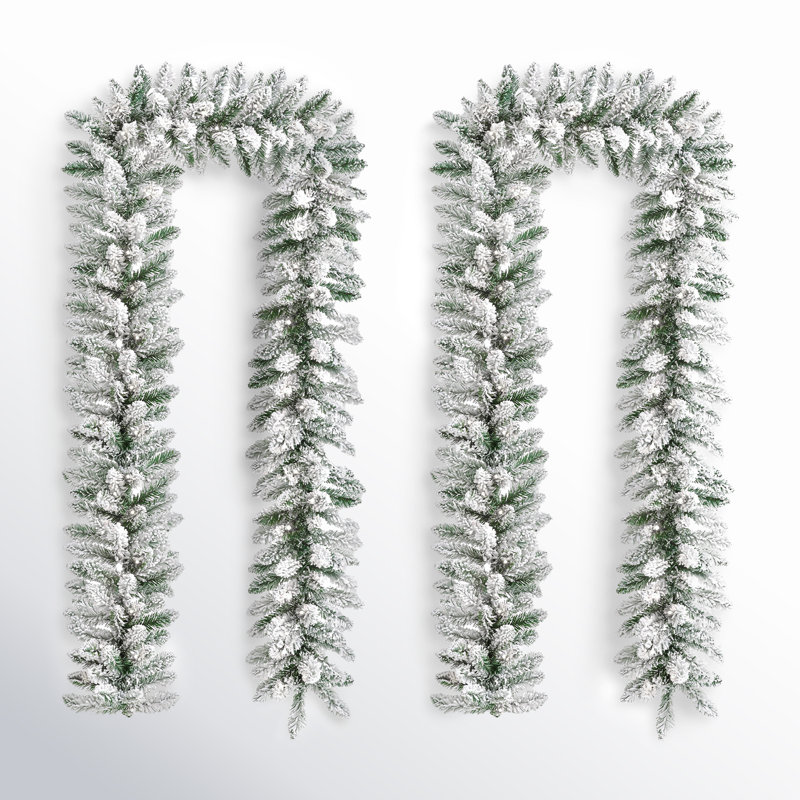 Soperton Pre-Lit Snow Flocked Christmas Garland with 35 Warm Lights and Timer