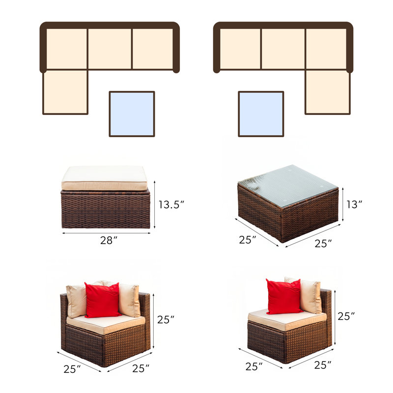 Slunce 4 - Person Outdoor Seating Group with Cushions (Set Of 5), Brown Frame/Beige Cushion