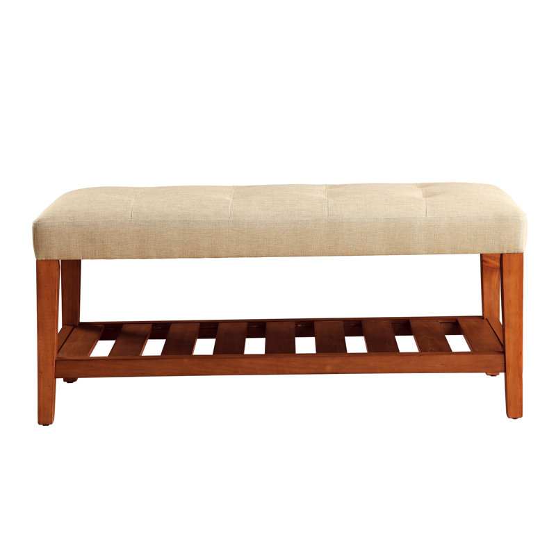 Banc beige et chêne - siège, rangement à lattes, pieds en chêne relax, construction spacieuse