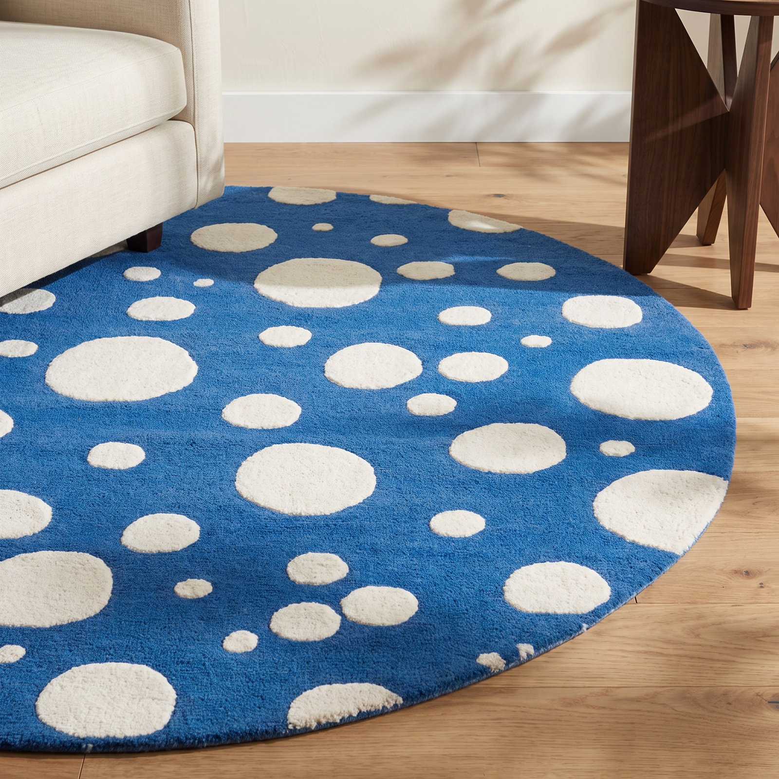 Camey Blue Ivory Hand-Woven Rug, Round 6'