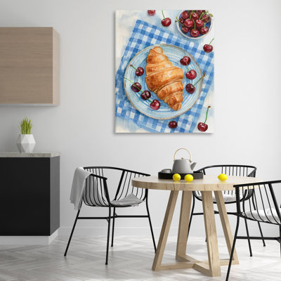 Cerises et croissants, toile de petit-déjeuner, design par Lil 'Rue