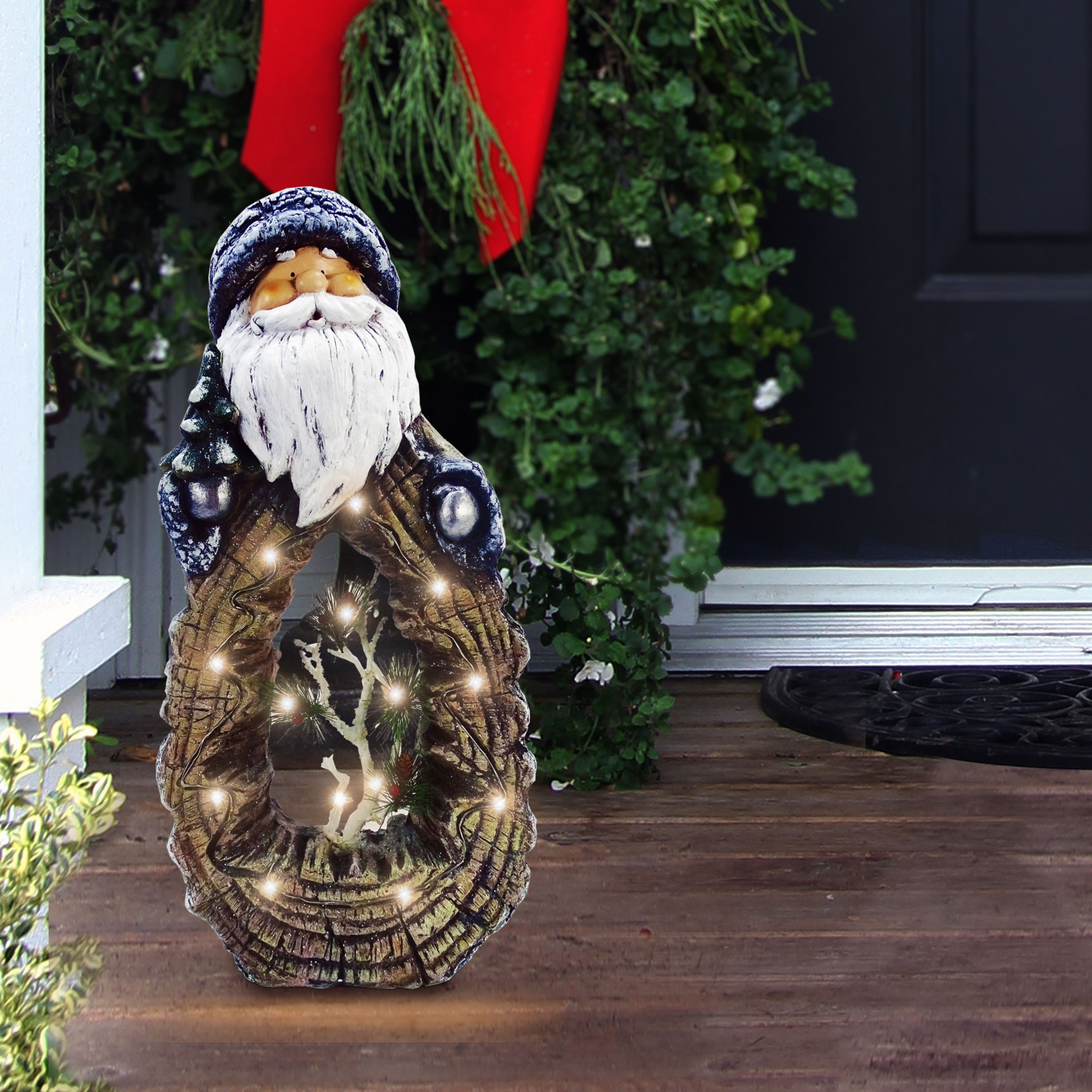 The Holiday Aisle® 21"H Indoor/Outdoor Statue Decoration with Carved Wood Look and LED Lights & Reviews | Wayfair
