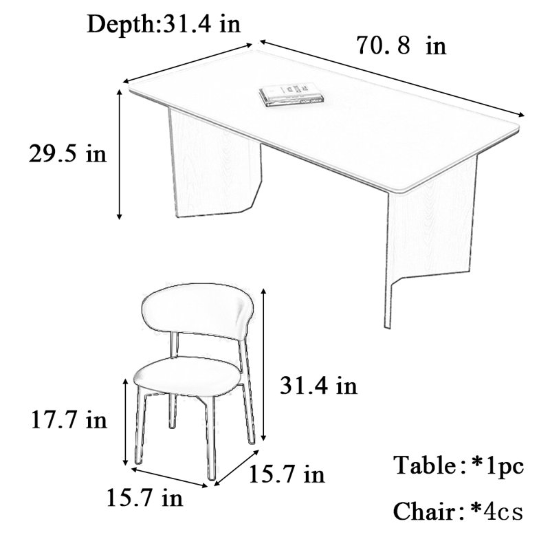 Ensemble de salle à manger Haneefa 31,4 W, H 29,5 po x L 70,8 po x l 31,4 po