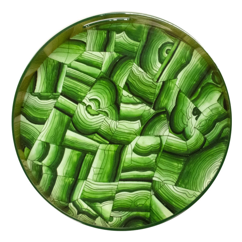 Emerald Stone Round Lacquer Tray