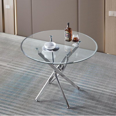 Contemporary Clear Dining Tempered Glass Table with Stainless Steel Legs,dining room table,dining tables,Round Top Shape,dinning table,dining room table