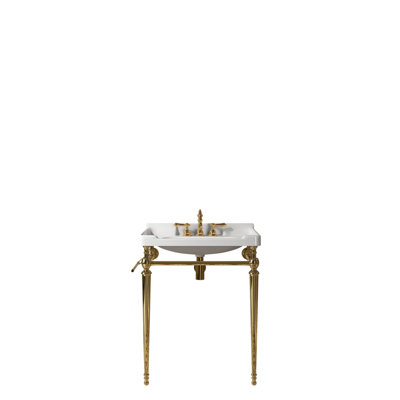 Meuble-lavabo 28 po avec lavabo, lavabo blanc, base dorée