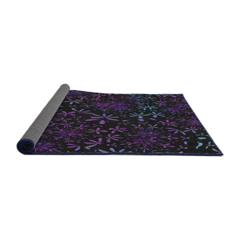 Tapis rose/zone noire à motifs, Rond 5 pi