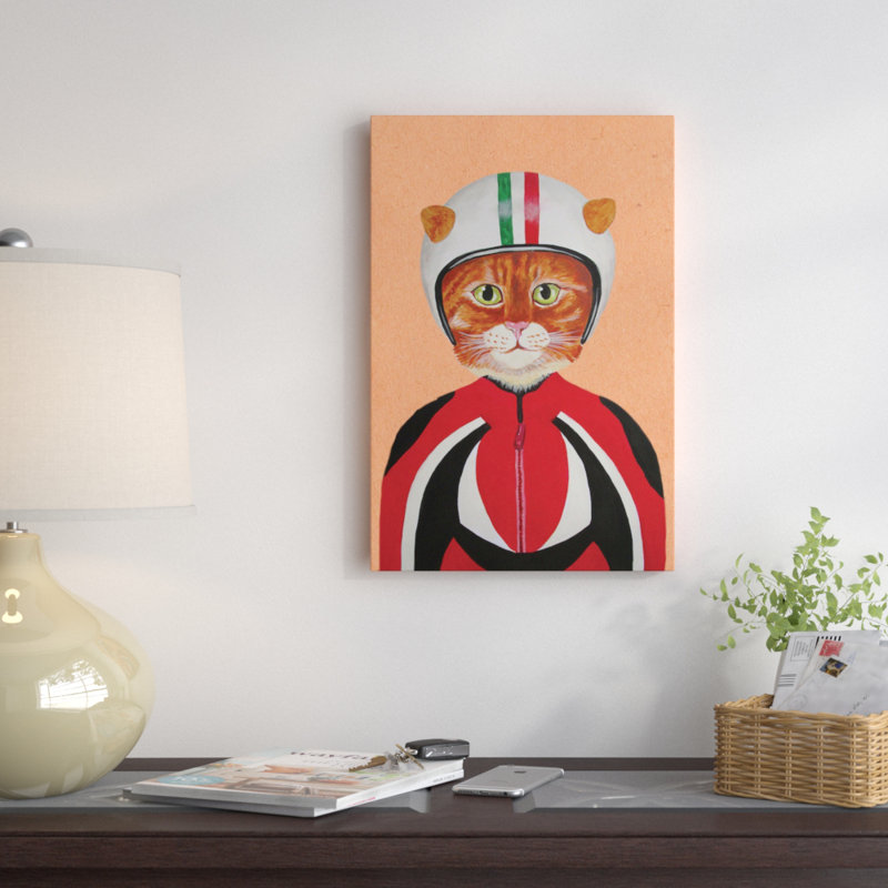 «Cat with Helmet», peinture sur toile tendue, H 40 po x l 26 po x P 1,5 po, Pas de tapis, Toile tendue