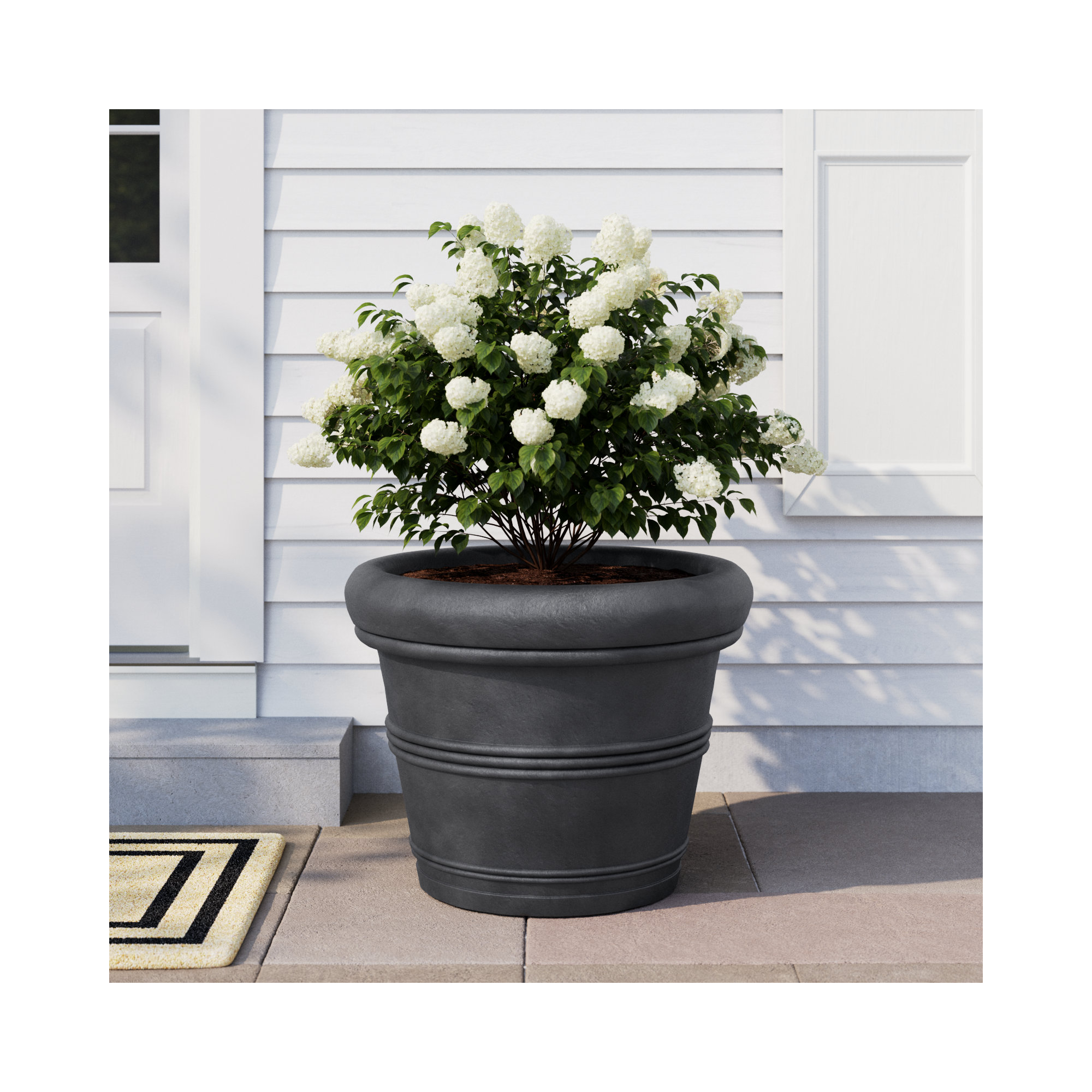 Lanesborough Resin Pot Planter, Caviar Black, 21.5" H x 27.36" W x 27.36" D