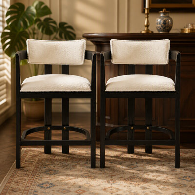 26" Counter Height Bar Stool, Upholstered Counter Stools (Set of 2) -BLACK