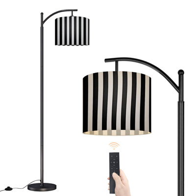 Lampe sur pied arc noir et blanc rayé avec télécommande et abat-jour à DEL Abat-jour réglables Hautes lampes de lecture pour salon de bureau