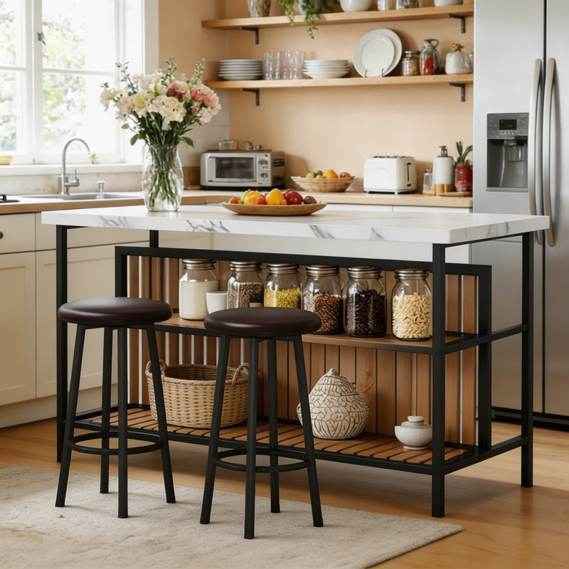 Grondin 47.24" Iron Kitchen Island Set, White