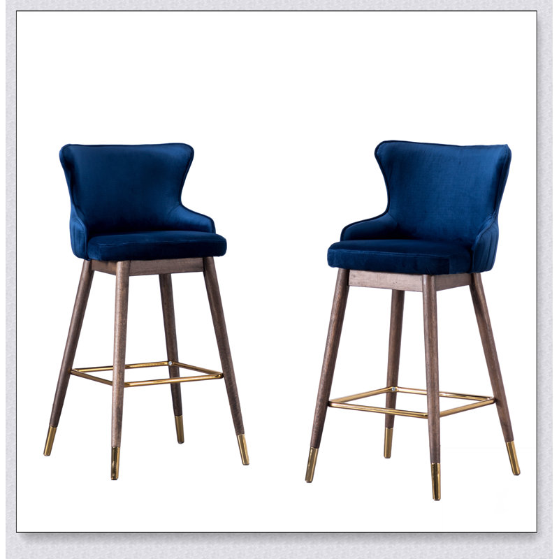 Tabourets de bar rembourrés en tissu Leland, ensemble de 2, Bleu