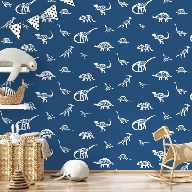 Rouleau de papier peint Monai Dinosaur L 33 pi x l 20,8 po, Bleu