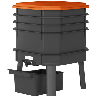4-tray Worm Composter Bin, 7.4 Gallon Indoor Outdoor Vermicomposting System For Food Waste Recycling