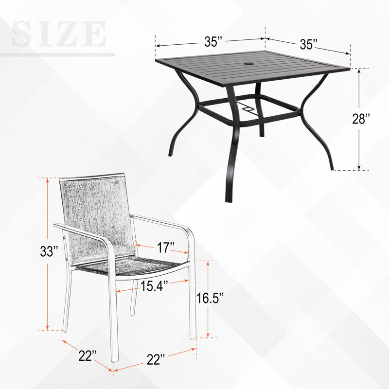 35" Square Outdoor Dining Set with Stackable Chairs, Brown
