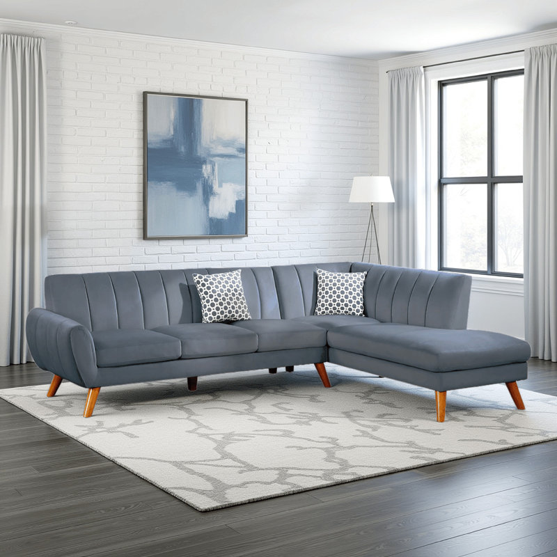 Holms  Right Hand Facing Sofa & Chaise, Grey Polyester Blend, 33" H x 80" W x 76" D