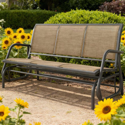 3-Person Outdoor Patio Glider Bench with Breathable Mesh