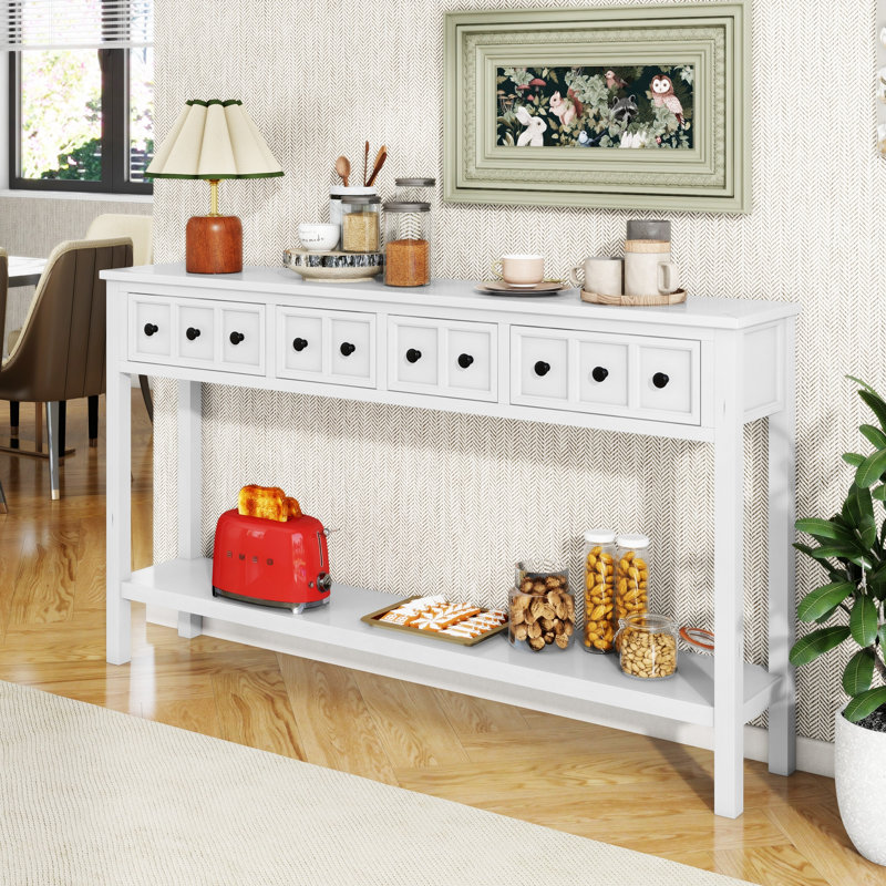 Rustic Entryway Console Table, Antique White