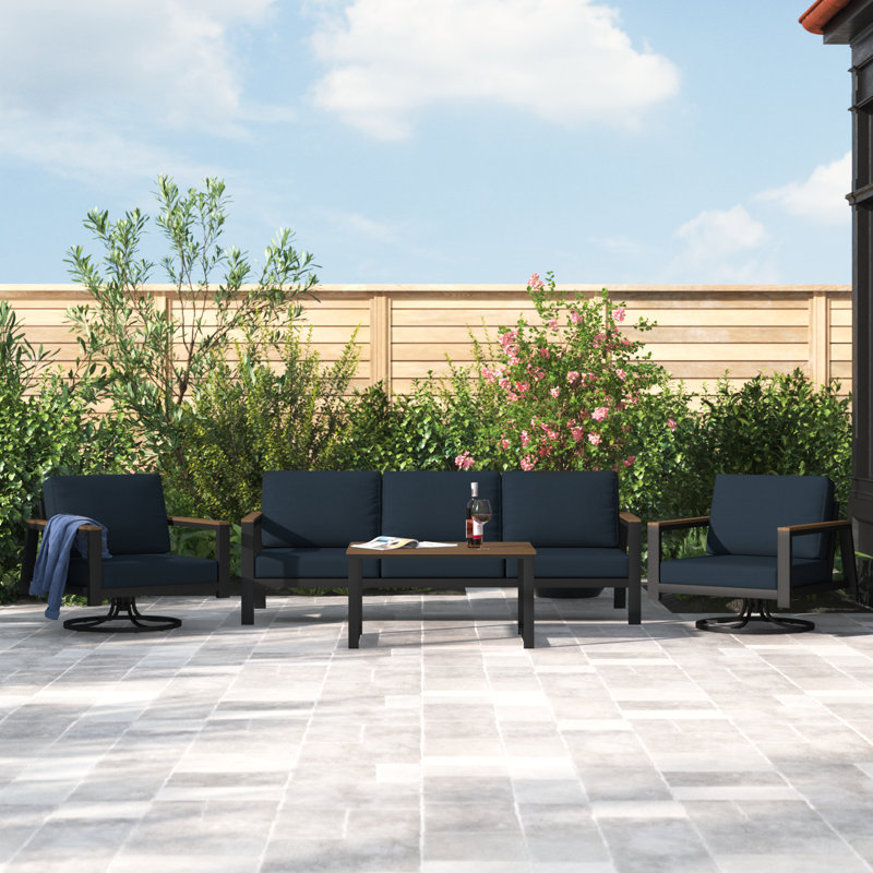 Townsend 5 Person Seating Group with Sunbrella® Cushions, Canvas Navy Sunbrella® Canvas