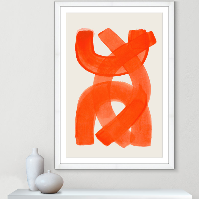 «Orange Strokes Print» par Haniff, L 35 po x H 49 po, Blanc satiné, Imprimé mat