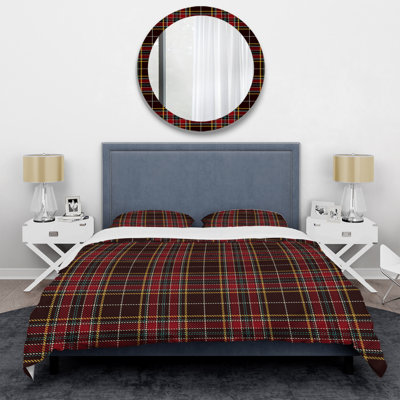 Tartan à carreaux rouge et noir - Ensemble de housse de couette abstrait - Microfibre de polyester