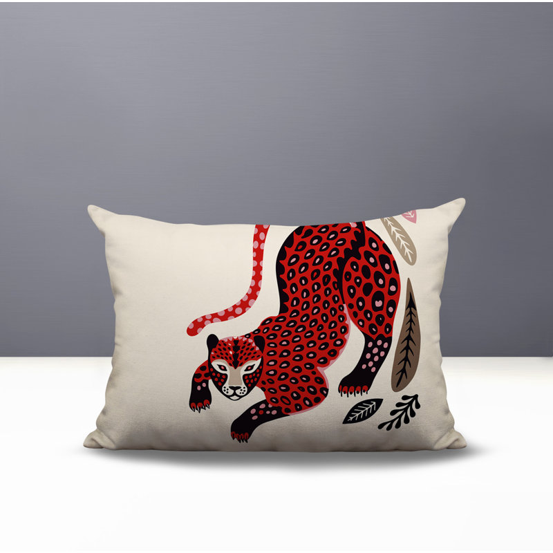 Coussin lombaire réversible intérieur / extérieur Gino Leopard, Rectangle H 14 po x l 20 po, Rouge