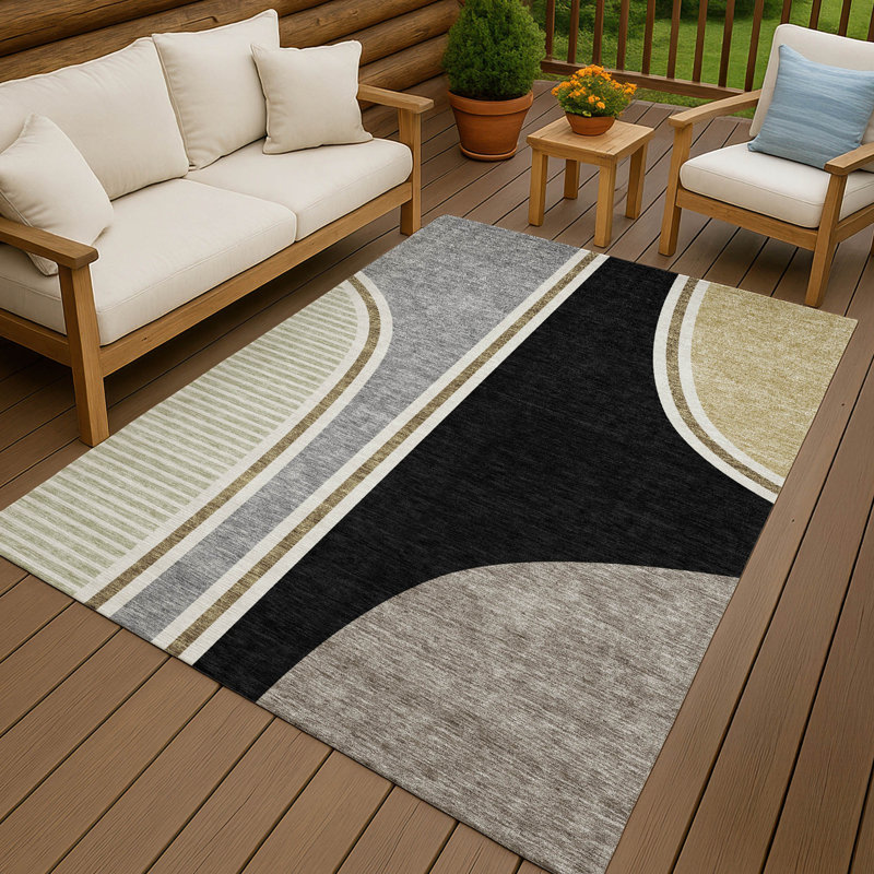 Machine Washable Indoor/Outdoor Chantille ACN2505 Modern Rug, Rectangle 5' x 7'6", Black