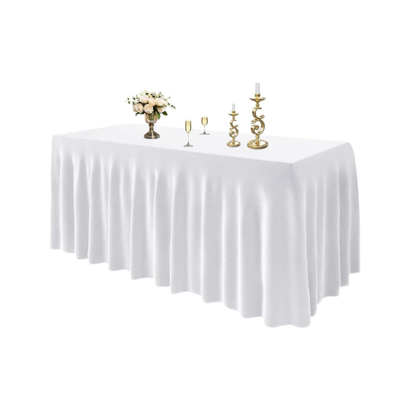 Table Skirt for Rectangle Tables 6ft, White Spandex Tablecloth Cover for Banquet Wedding Birthday Party