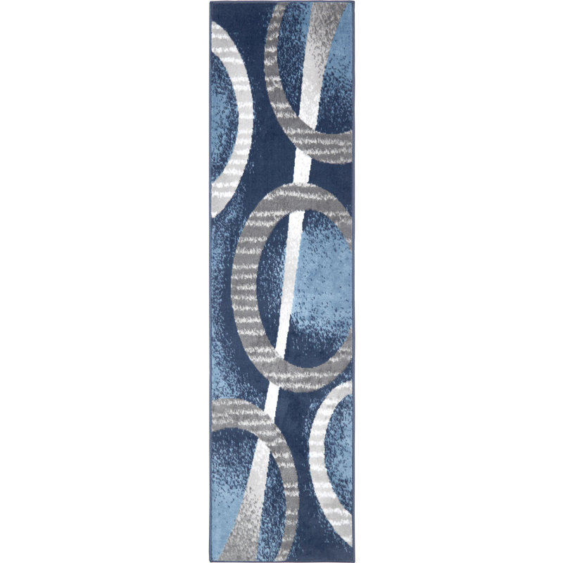 Tapis bleu / gris abstrait Simeon, Tapis de couloir : 1 pi 9 po x 7 pi 2 po
