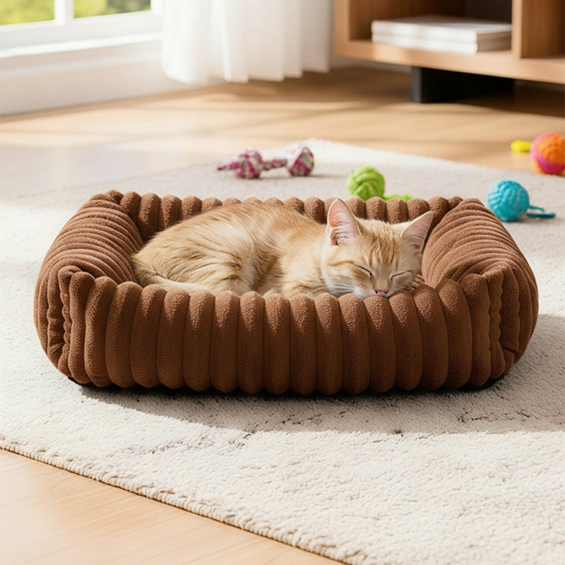 Faux Fur Pet Bed, Small (18cm H x 63cm W x 53cm D), Brown