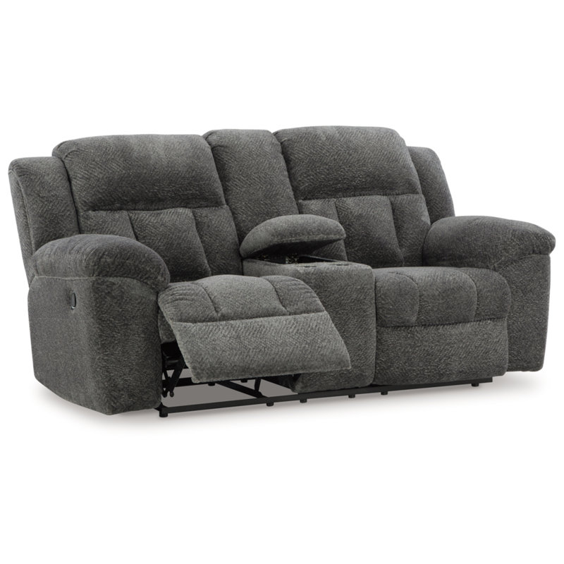 Senita Reclining Loveseat With Console, Gray Polyester