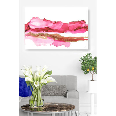 Red Pink Ink Paint Trail With Gold, Abstract, Red, On White