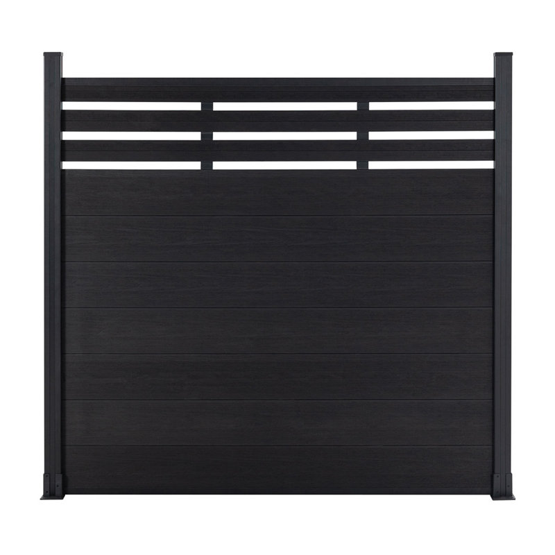  Panneaux de clôture d'intimité semi-fermés 6 pi avec poteau, finition granulée, Noir, H 6 pi x l 6,3 pi