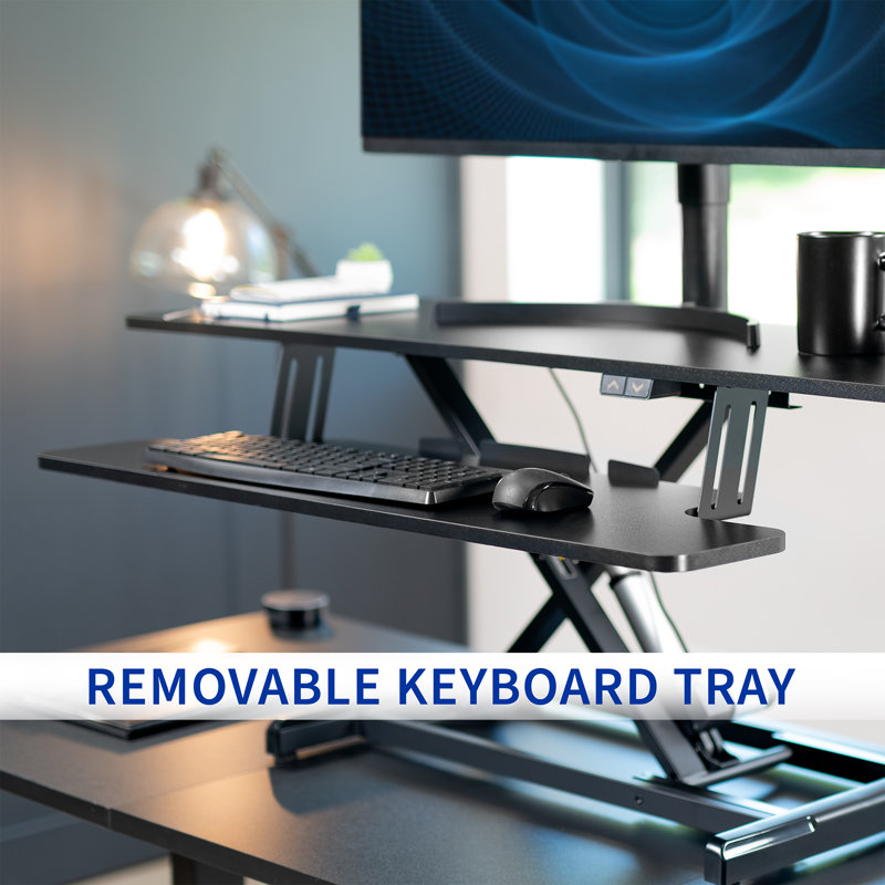 Black Electric 47" Adjustable Standing Desk Converter with Keyboard Tray