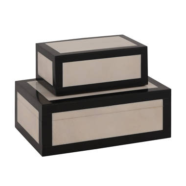 Finnley 2 Piece Set Storage Boxes - 10 & 12 Black and White Herringbone Polyresin Decorative Keepsake Boxes for Storage, Jewelry, Gift Idea Willa AR