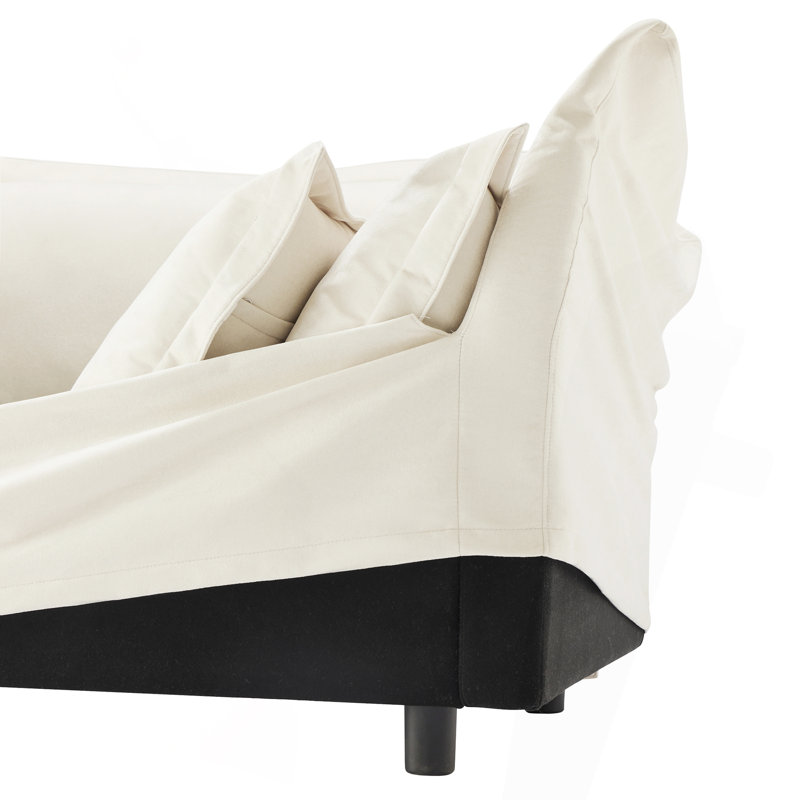 Canapé, repose-pieds en chenille, 3, H 34,6 po x l 120 po x P 33 po, Velours côtelé crème