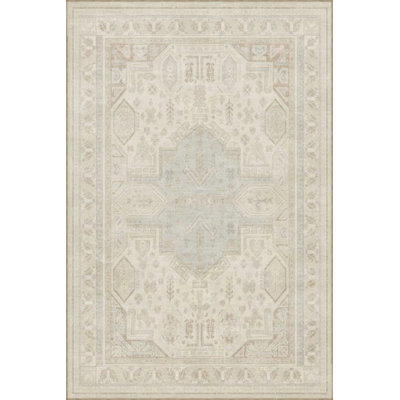 Cream Colored Traditional Patterned Geometric Woven Floor Carpet