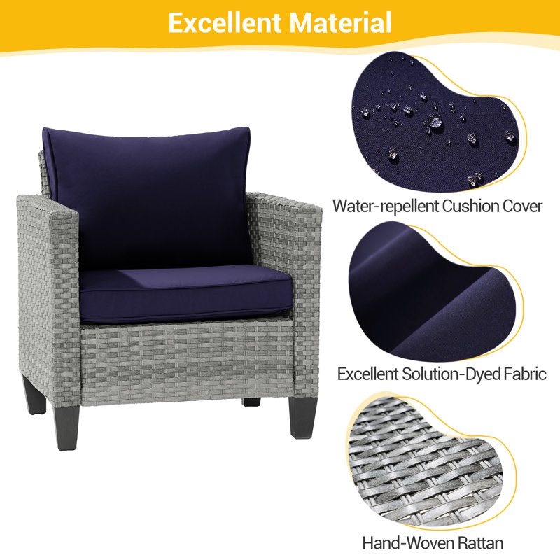 Avicia 5 - Person Patio Conversation Set with Cushions, Gray, Navy