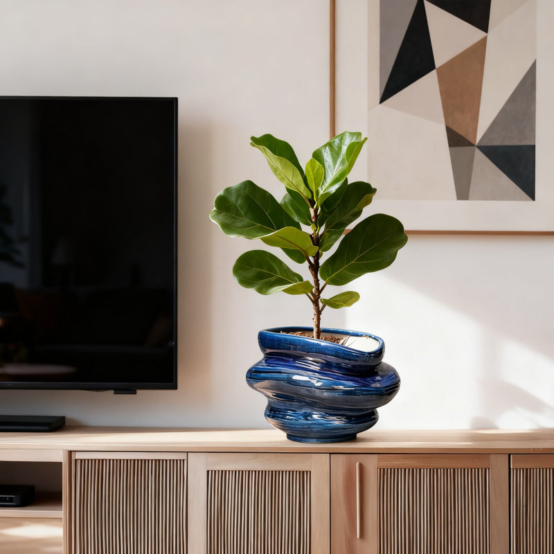 Ceramic Planter With Drainage Hole - 11 Inch Decorative Flower Pot For Indoor Outdoor Plants, Unique Layered Design For Home Office Garden Decor And Gift Giving