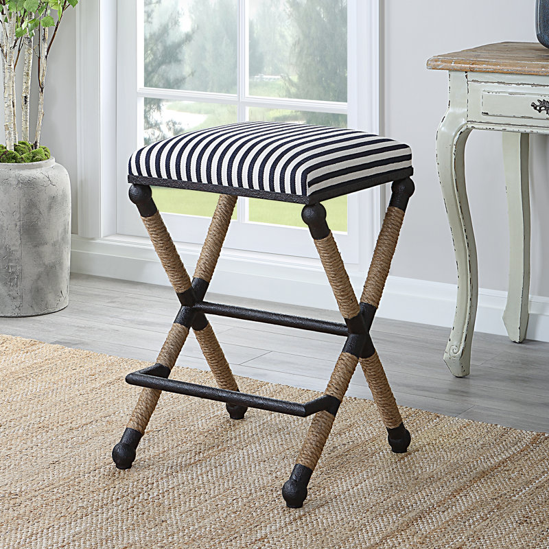 Uttermost Firth Rustic Oatmeal Counter Stool, Blue/White striped