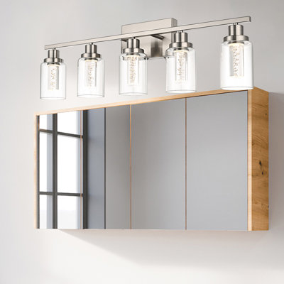 Éclairage pour meuble-lavabo avec 5 modes de couleur (3000K / 3500K / 4500K / 5000K / 6000K), luminaire de salle de bain à DEL avec protection oculaire, applique murale moderne à intensité variable sur le miroir avec abat-jour en verre transparent (5 