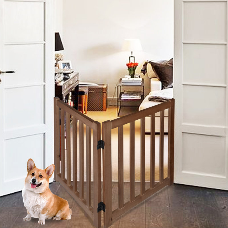 Barrière pour animaux pliable autoportante en bois massif pour chiens, 2 panneaux pour les portes, les escaliers et les petits espaces