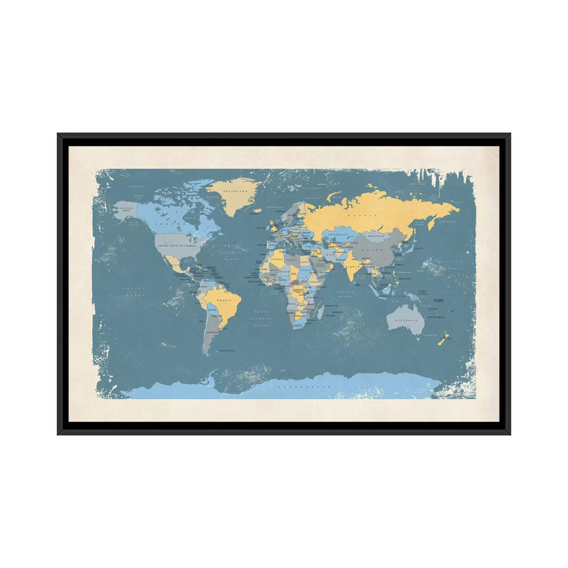 «Retro Carte politique du monde II» par Michael Tompsett, impression sur toile, H 32 po x l 48 po x P 1,5 po, Pas de tapis