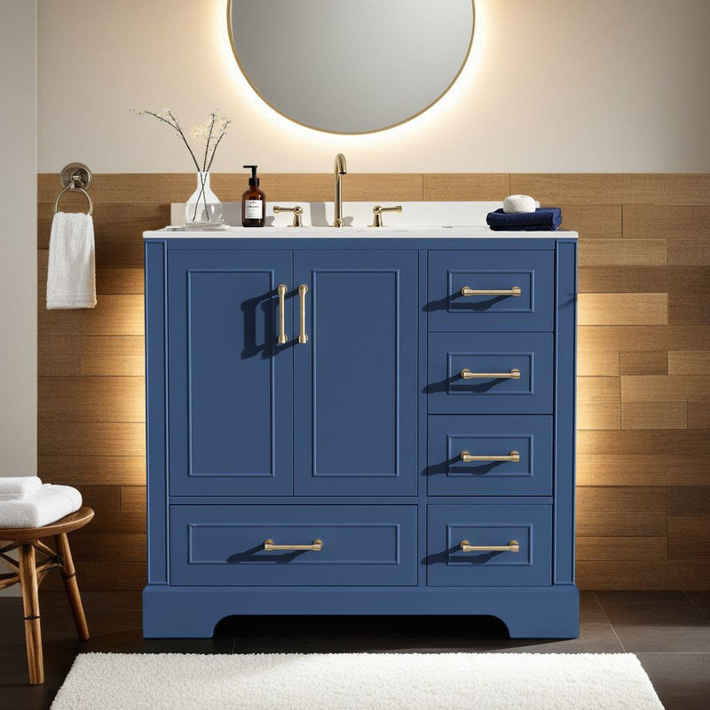 Meuble-lavabo 36 po avec lavabo en céramique, Bleu