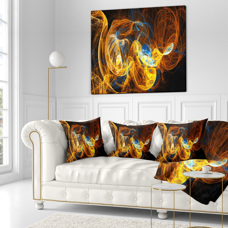 Fractal Smoke Texture - coussin abstrait imprimé orange, 16 po x 1 po, Coussin décoratif