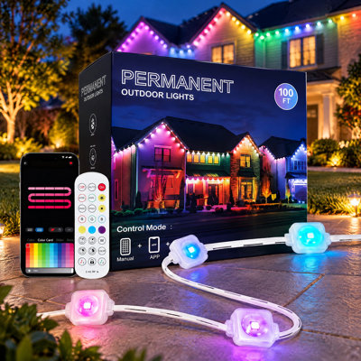 Éclairage extérieur permanent, lumières DEL intelligentes RVB + IC avec application et télécommande pour la maison